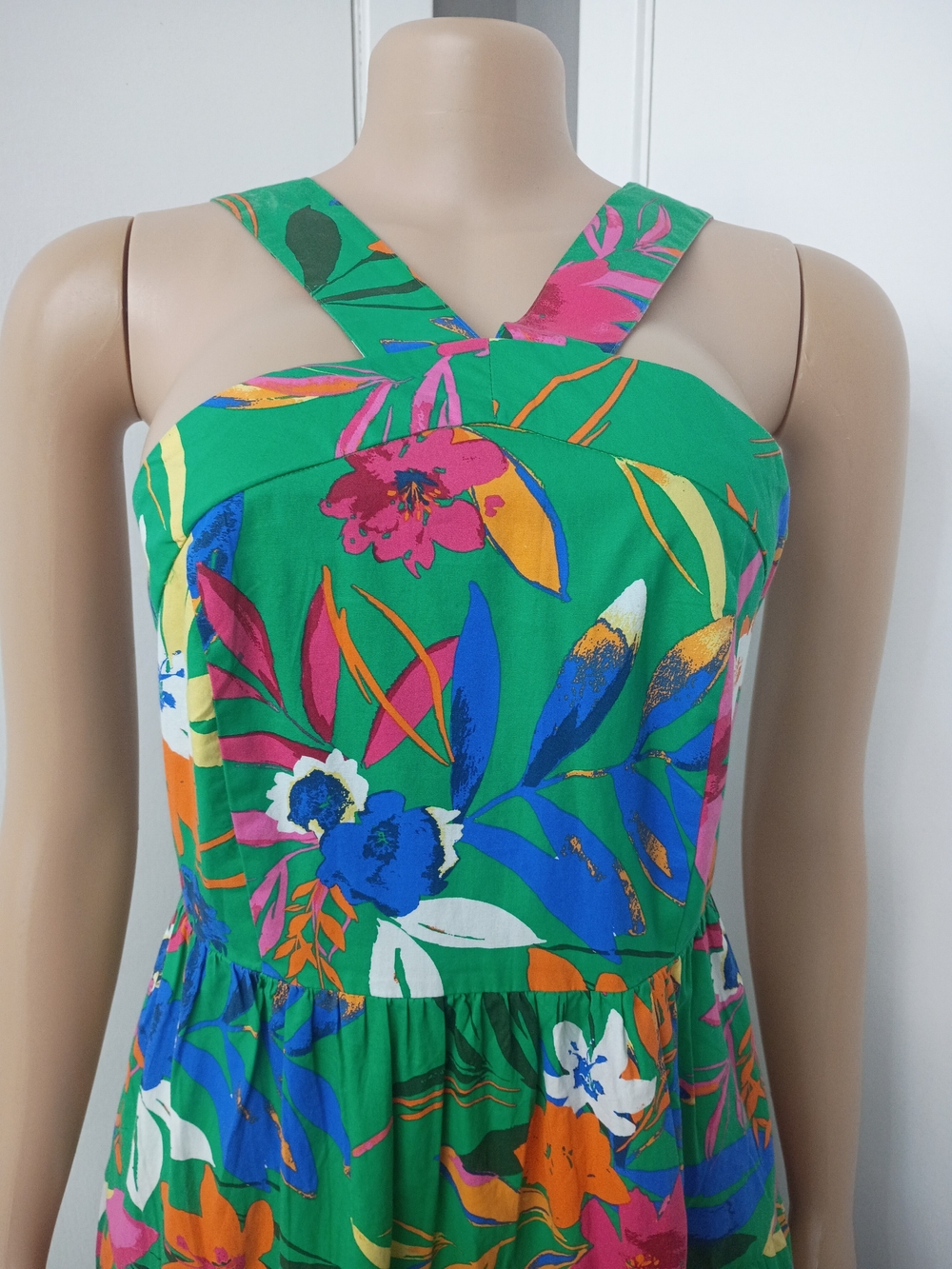J. Crew Green Floral Halter Midi Dress with Pink, Blue & Orange Accents - Picture 4 of 15